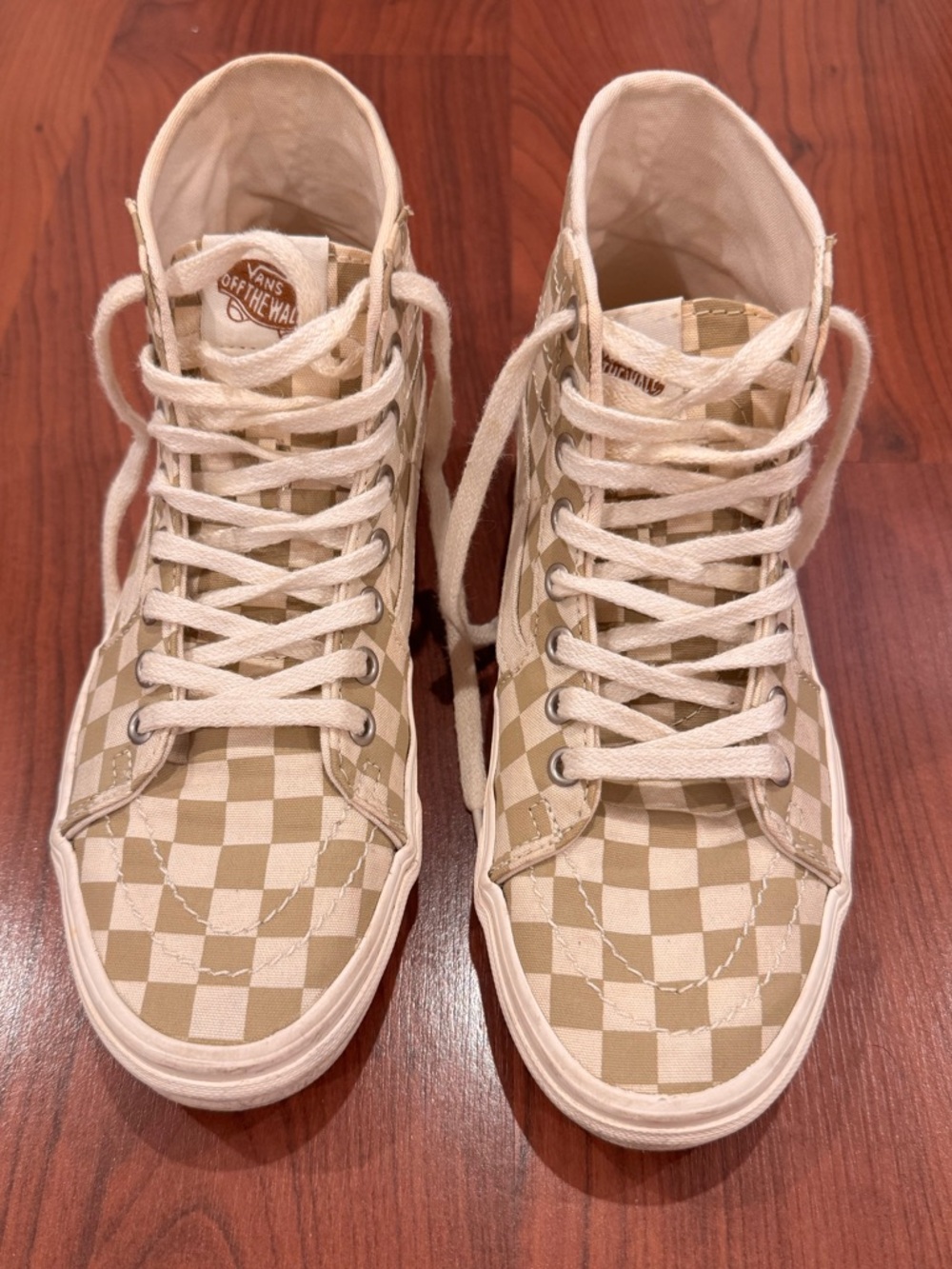 Vans Sage and Cream Checkerboard Sk8-Hi High Top Sneakers size 8